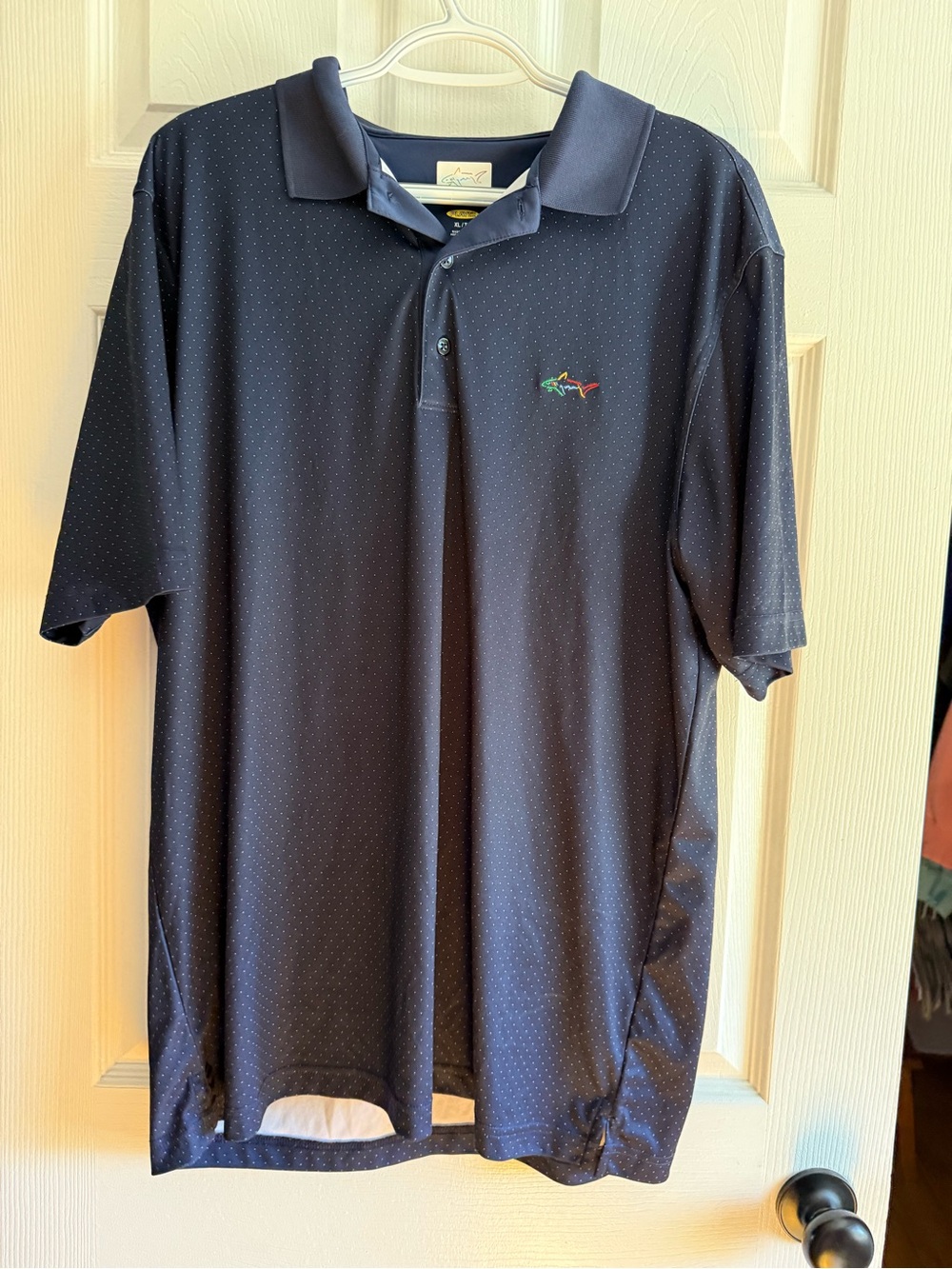 Greg Norman Collection Navy Polo with Micro Dot Print
